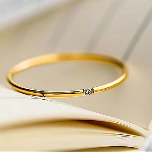 Gold Cubic Zircon Ring Minimalist, Dainty, Diamond, Two Piece, Stackable - Picture 4 of 7